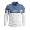 Men's Long Sleeve Striped Color Block T-Shirt with Collar for Casual Layering
