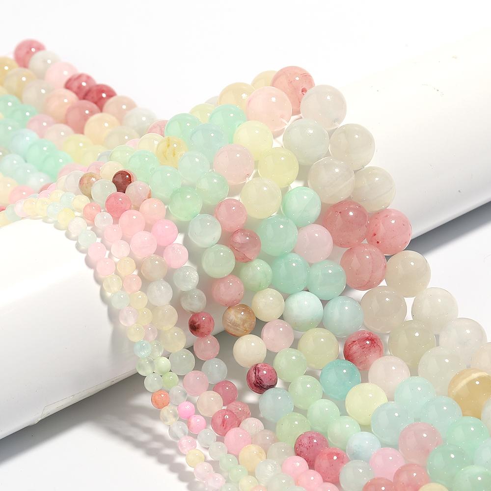 1 Strand 4 6 8 10 12mm Natural Colorful Jades Stone Beads Smooth Round Loose Stone Bead For Jewelry Making DIY Bracelet Necklace