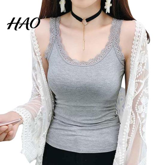 Stretchy Lace Camisole Women Summer Thin Vest U-Neck Sleeveless Slim Fit Detail Tank Tops Solid Color Trimmed Streetwear Elastic Top XL