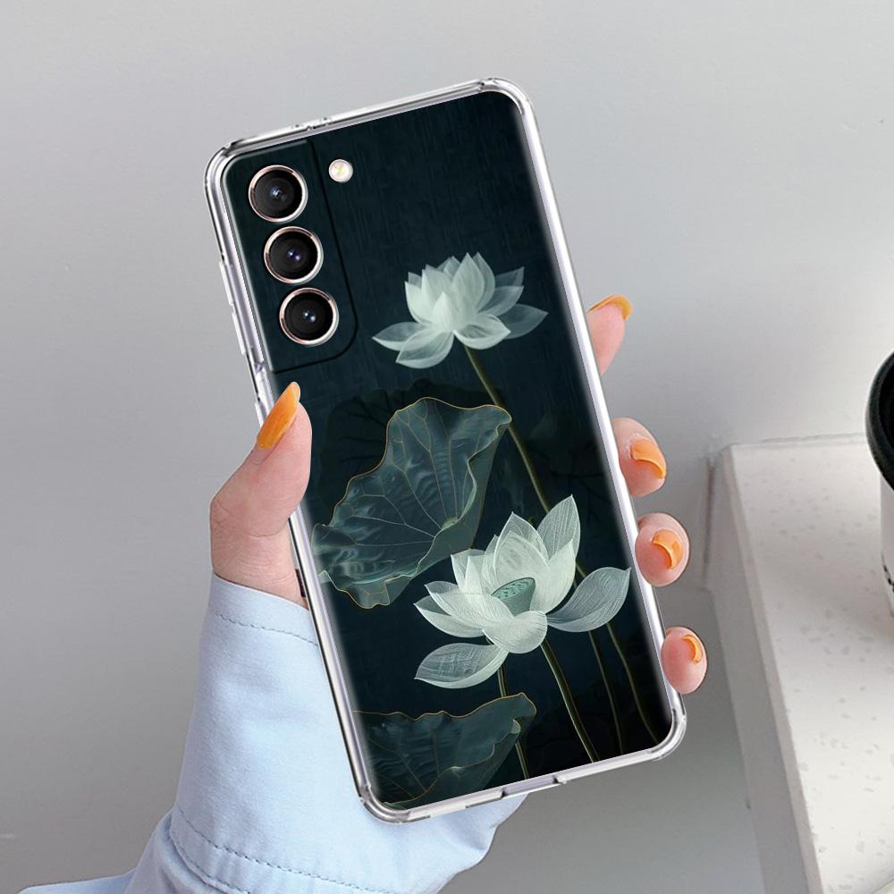 Phone Case For Samsung Galaxy S26 S25 S24 S23 S22 Ultra S20 S21 FE 5G Plus Soft Clear Cover Lotus Pattern