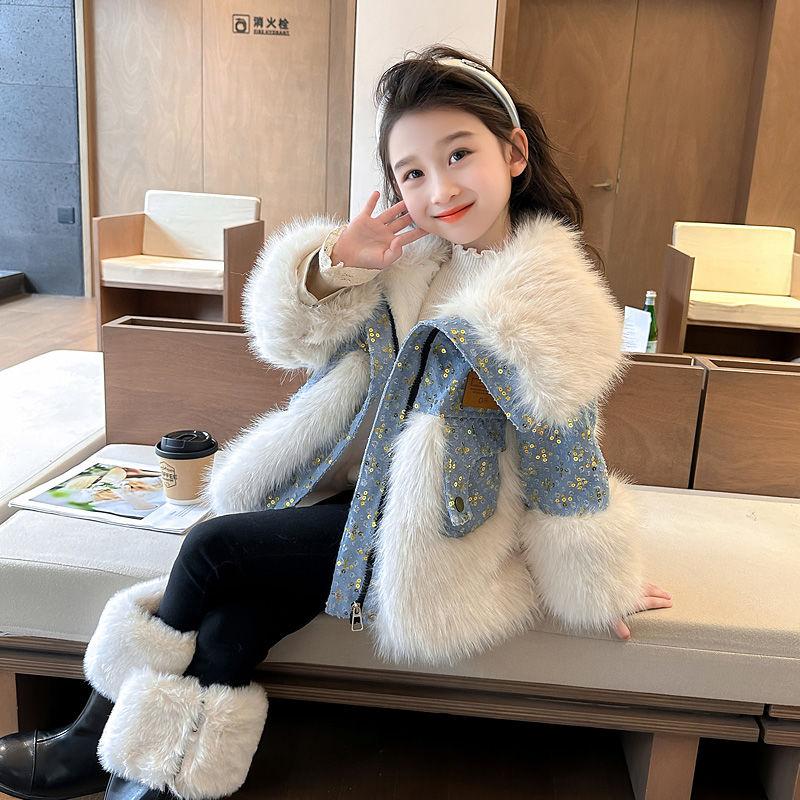 Winter Jacket Kids Girl Parkas Warm Faux Fur Coat For Girls Children Sequin Winter Clothes Soft Party Baby Girl Coats