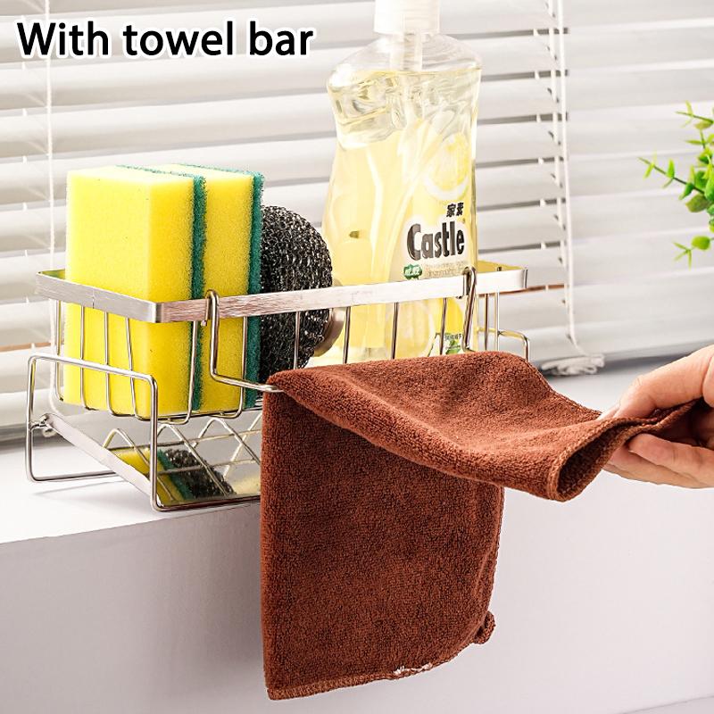 Sink Cleaning Tools Storage Rack Kitchen Multifunctional Stainless Steel Drain Rack for Sponge Cleanser Organizer Rag Hanger