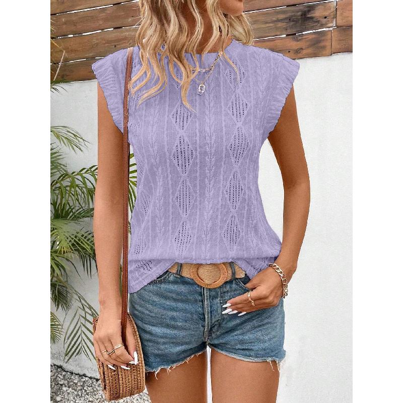 2026 Summer New Women's Round Neck Jacquard Casual Loose Fit Versatile Short Sleeve T-Shirt