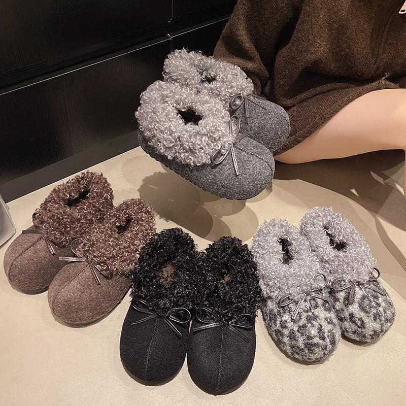 Winter 2026 New Cotton Shoes Bow Warm Heightened Platform Outside Wear Wrapped Hairy Flat Shoes Women