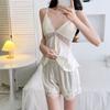 New Product Live Broadcast Women's Ice Silk Summer Sexy Pure Desire Pajama Set Suspender Nightdress Backless Simulation Silk Nightgown Bathrobe