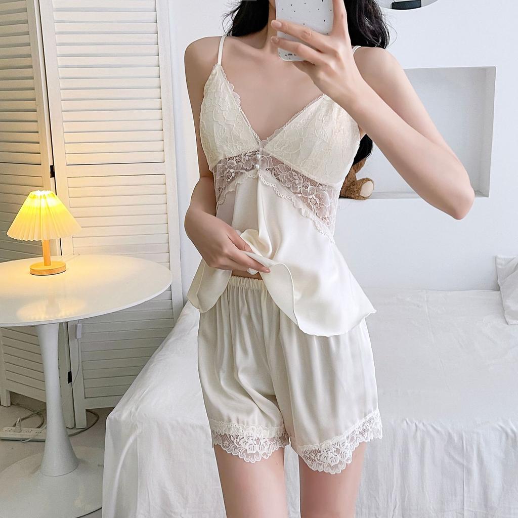 New Product Live Broadcast Women's Ice Silk Summer Sexy Pure Desire Pajama Set Suspender Nightdress Backless Simulation Silk Nightgown Bathrobe