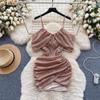 Women's Sequins Hip Pleated Slim Hollow Strapless Halter Short Dresses
