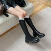 Cowhide~ Leather Boots Women's 2025 New Autumn and Winter Lace-up Skinny Boots Thick-soled Knight Boots Long Boots High Boots