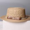 High Quality Raffia Silk Hemp Pearl Straw Hat French Flat Top Sun Hat Hollow Breathable Sun Hat Beach Hat