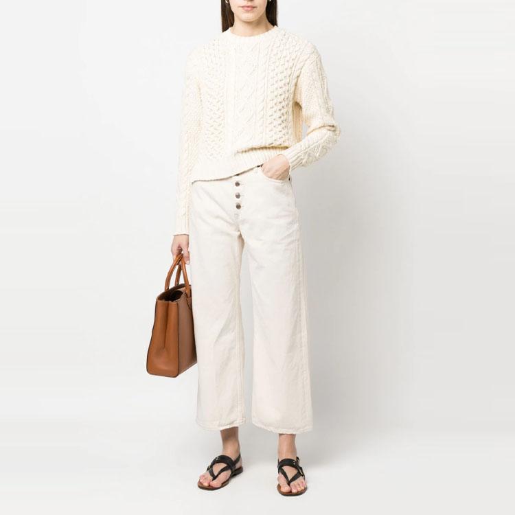 Polo Ralph Lauren SS23 Maglione Girocollo a Coste Monocolore Donna Maglione Bianco Sporco 211891675-001