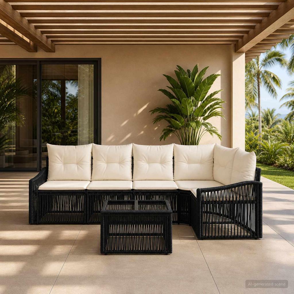 Garden Sofa Set 6 Pcs Black Poly Rattan