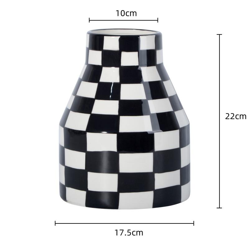 Geometric Black and White Checkered Ceramic Vase Tall Flowerpot Terrarium Flower Vase Home Decoration Accessories