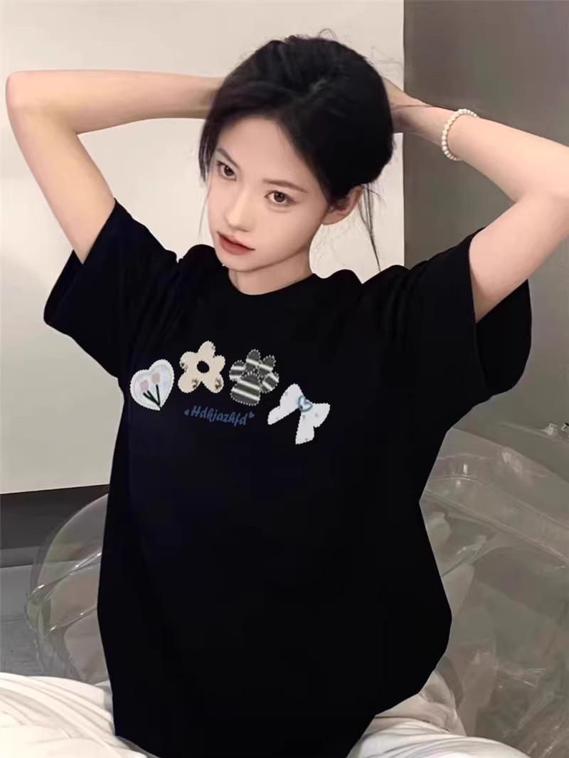 

Women s Pure Cotton Short Sleeve T-Shirt - 2025 Summer Style with Straight Shoulder Design, Loose Half Sleeve, Niche American Fashion XL чорний