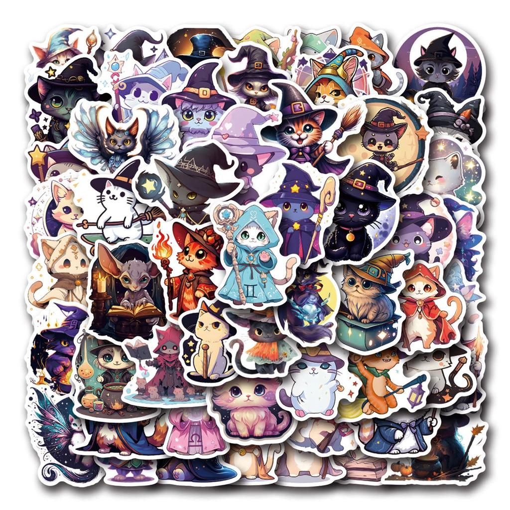 55 Magic Cat Graffiti Stickers - Cartoon Decor for Suitcases & Scooters