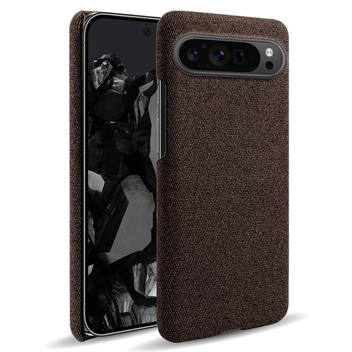 

Для Google Pixel 9 Pro XL чехол однотонный цветной ПК + ткань защита от падения задняя крышка телефона Brown