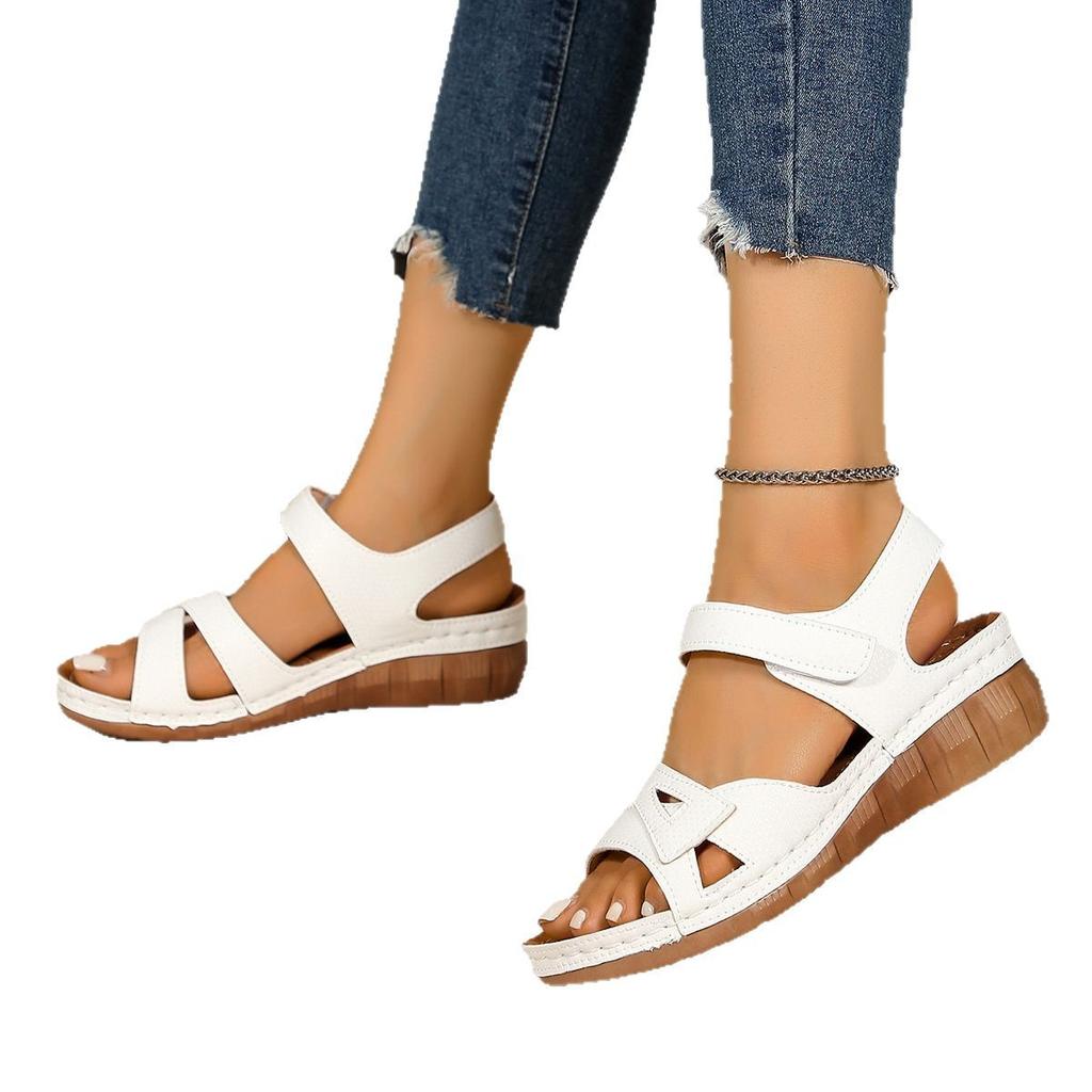 New Casual Fish Mouth Sandals Style Sandals Wear Velcro Wedge Heel Platform Sandals