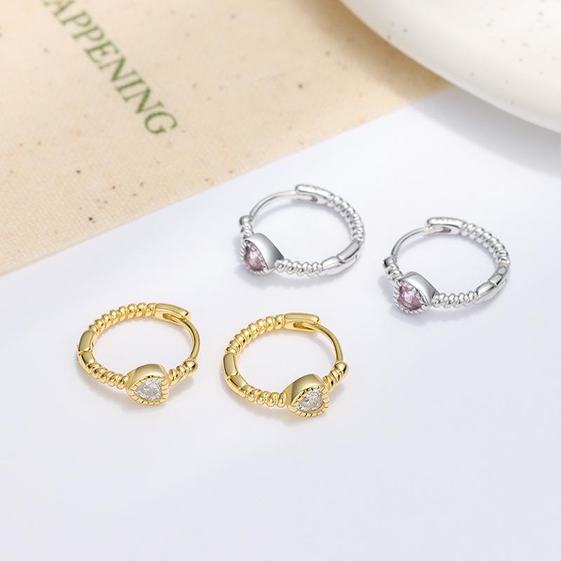 Pink White Twist Heart Earrings For Women Authentic 925 Sterling Silver Simple Wedding Engagement Fine Jewelry Gifts