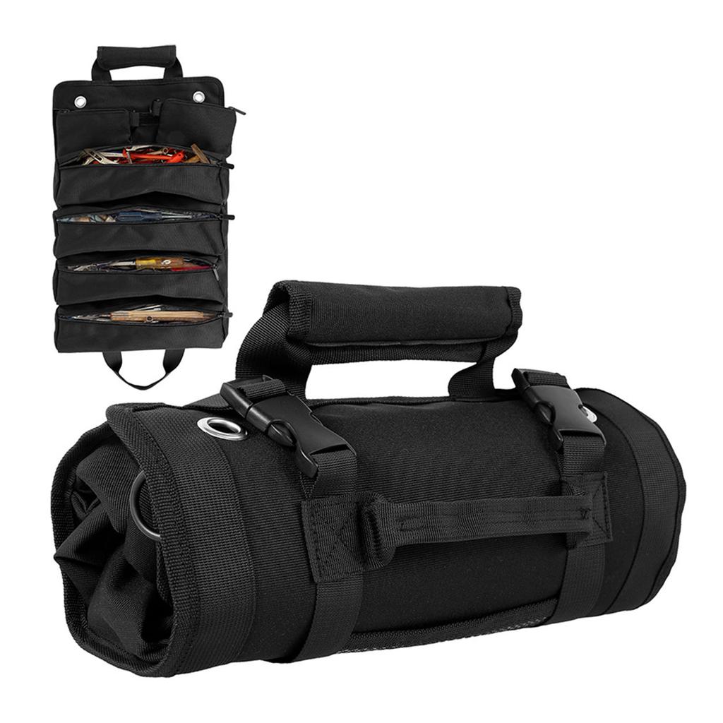 Rollup Tool Bag Organizer Oxford Fabric Ergonomic Handle Portable Rollup Toolbag for Home Maintenance Black