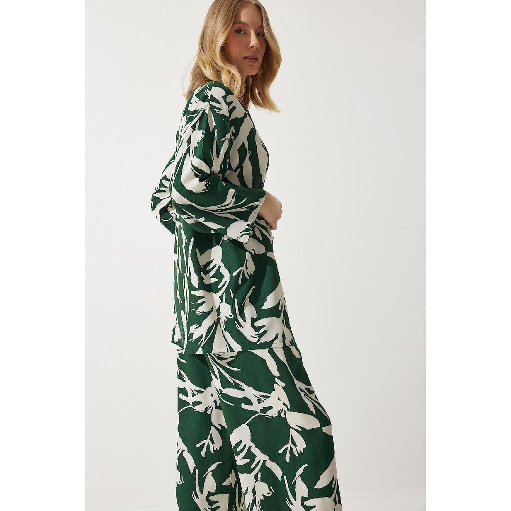 Zestaw damskich spodni kimono palazzo w kolorze pomarańczowym, wzorzystym En00614