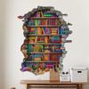 3D Broken Wall Bookcase Wall Stickers, Self-Adhesive Decor for Study Room Door Living Room Bedroom Background Decoration