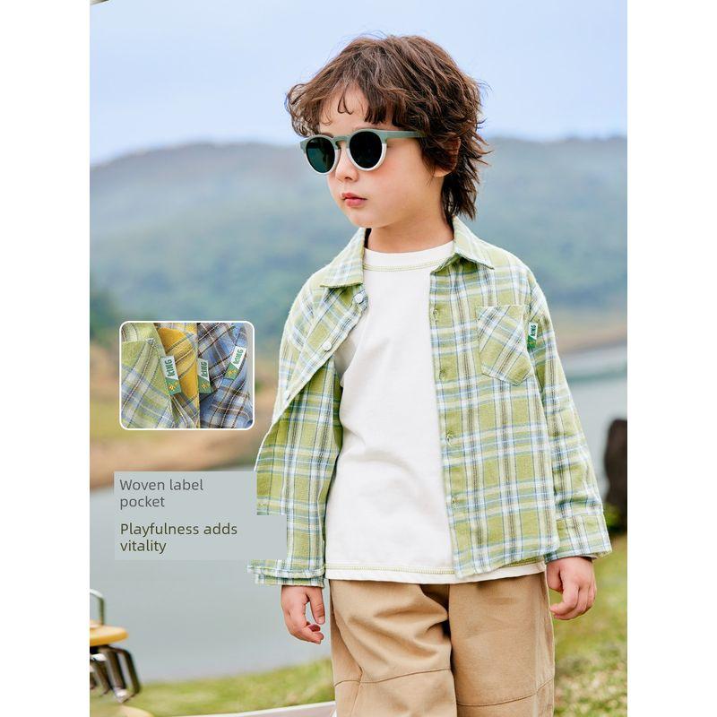 Right European Style Boys' Plaid Shirt 2026 New Spring and Autumn Style Baby Top Children's Clothing Trendy Children's Long-Sleeve Shirt Jacket