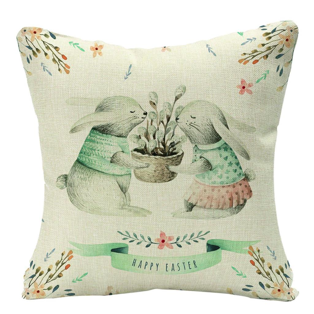 New Easter Bunny Linen Pillow Cover Home Sofa Pillow Cushion Cover