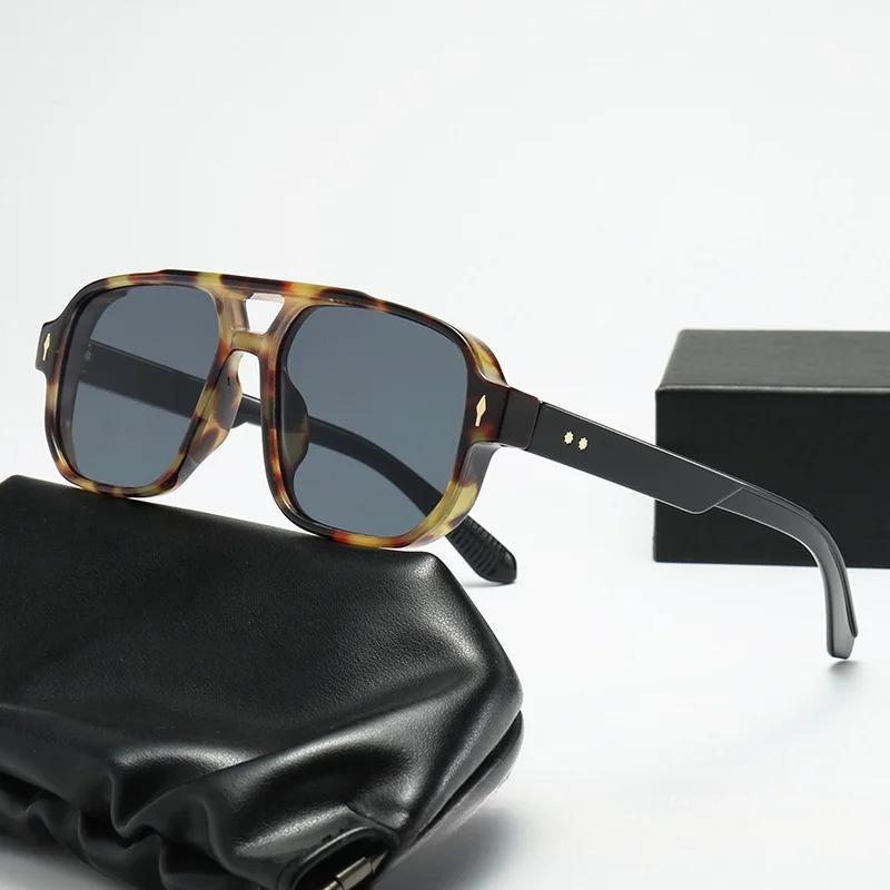 Vintage Double Bridges Men Polarized Square Sunglasses Fashion Clear Ocean Lens Eyewear Women Trending Rivets Sun Glasses UV400