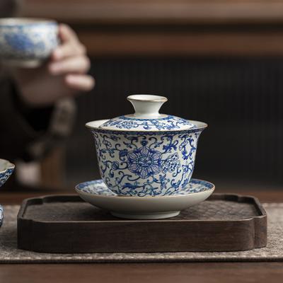 Leichter Luxus Ru Kiln Sancai Deckelschale Haushalt Offener Film Kann Gezogene Keramik Kung Fu Tee Set Einzelne Teetasse