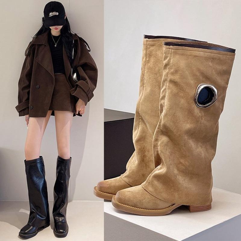 Fashion Vintage Block Heel Trouser Boots Thick Leg Thigh Boots Plus Size Boots for Women