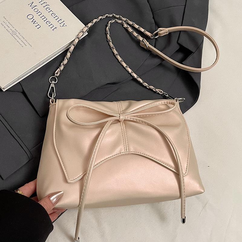 Trendy New High-end Texture Ballet Style Bow Pleated Underarm Bag Versatile Casual Chain Messenger Bag Women
