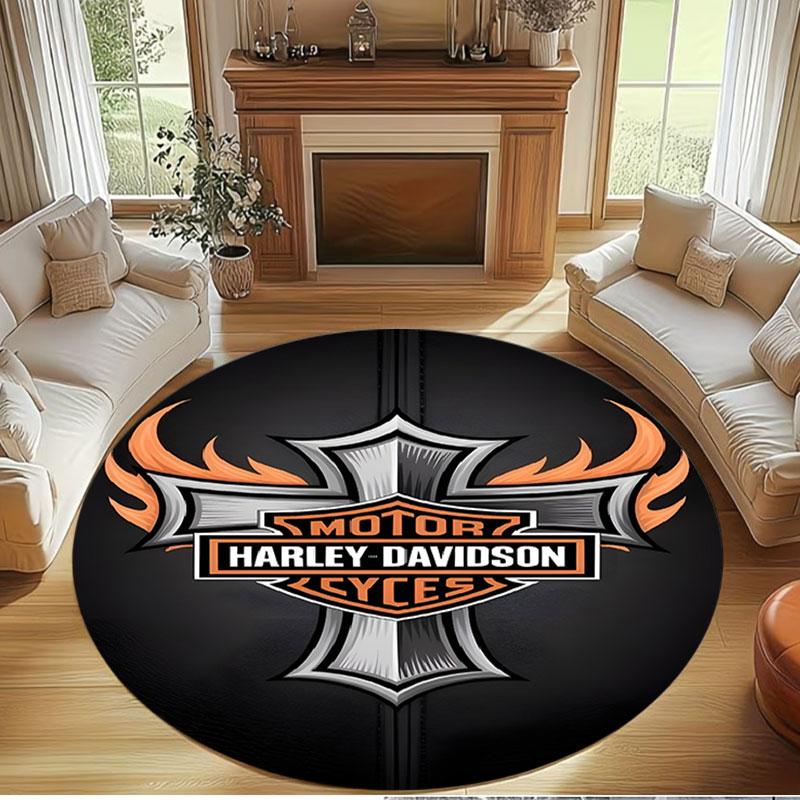 Harley Davidson Print Round Rug, Washable Floor Carpet, For Entryway Dorm Laundry Room Office Study, Home Decor Birthday Christmas Gift