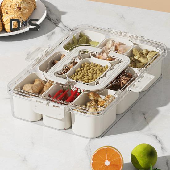 Contenedor para refrigerios con múltiples compartimentos, diseño de tapa transparente sin BPA, organizador para refrigerador, caja de almacenamiento de alimentos