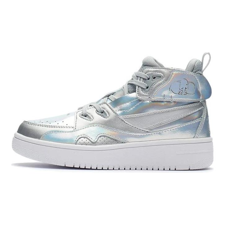 Disney X Li Ning Dumbo Series Comfortable Versatile Shock Absorption High-Top Kids Sneakers Kids Sneakers Silver White YKCR162-1
