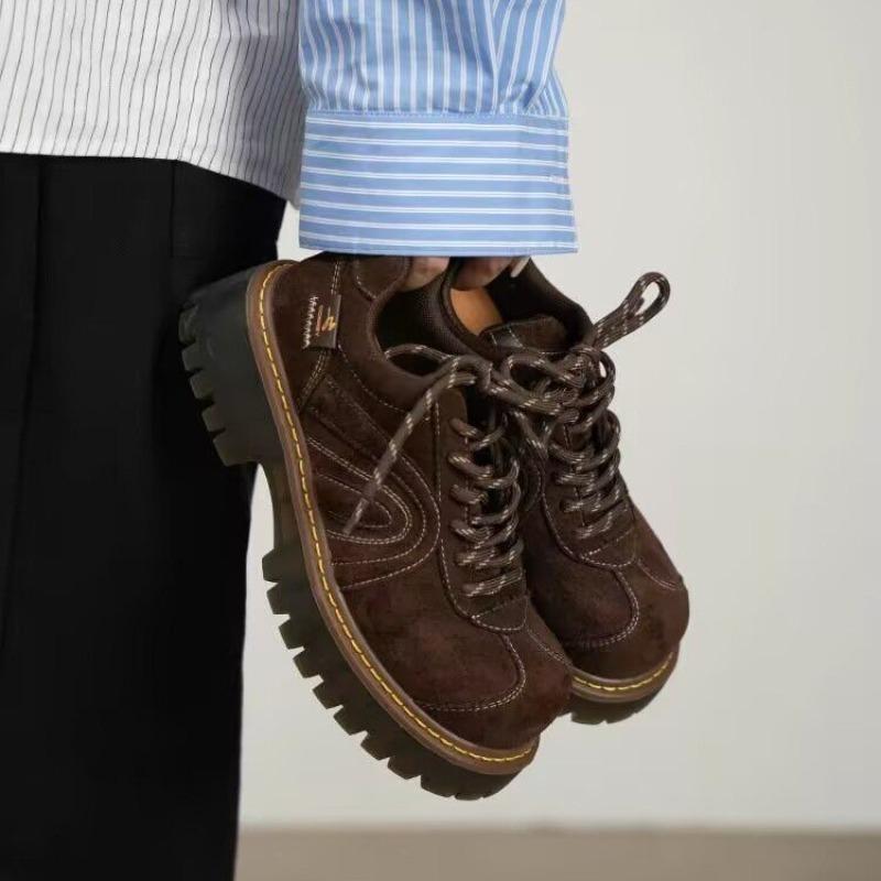 Spring and autumn versatile brown big-toe derby shoes, women's thick-soled heightened, small retro leather shoes, casual shoes