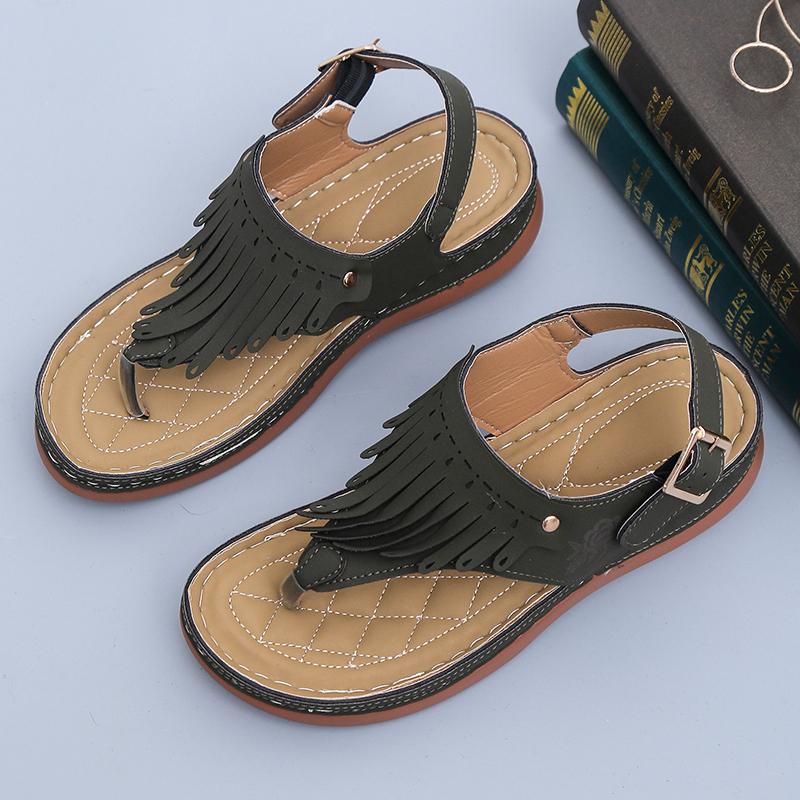 Large Size Tassel Leakage Toe Women's Sandals with Metal Needle Buckle Soft Sole Clip Toe Wedge  Zapatos De Mujer