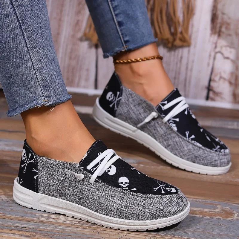 Women Vulcanize Shoes Flat Lace-up Canvas Shoes  Autumn Ladies Design Casual Shoes Ladies Breathable Trainers Fashion Shoes
