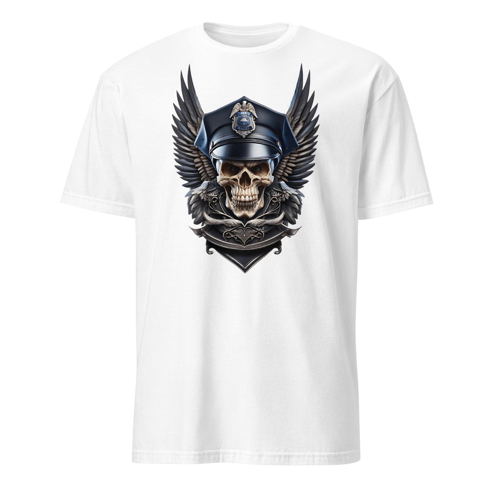 Skull with Police Hat & Wings Graphic Unisex Short-Sleeve T-Shirt Tee S разноцветный