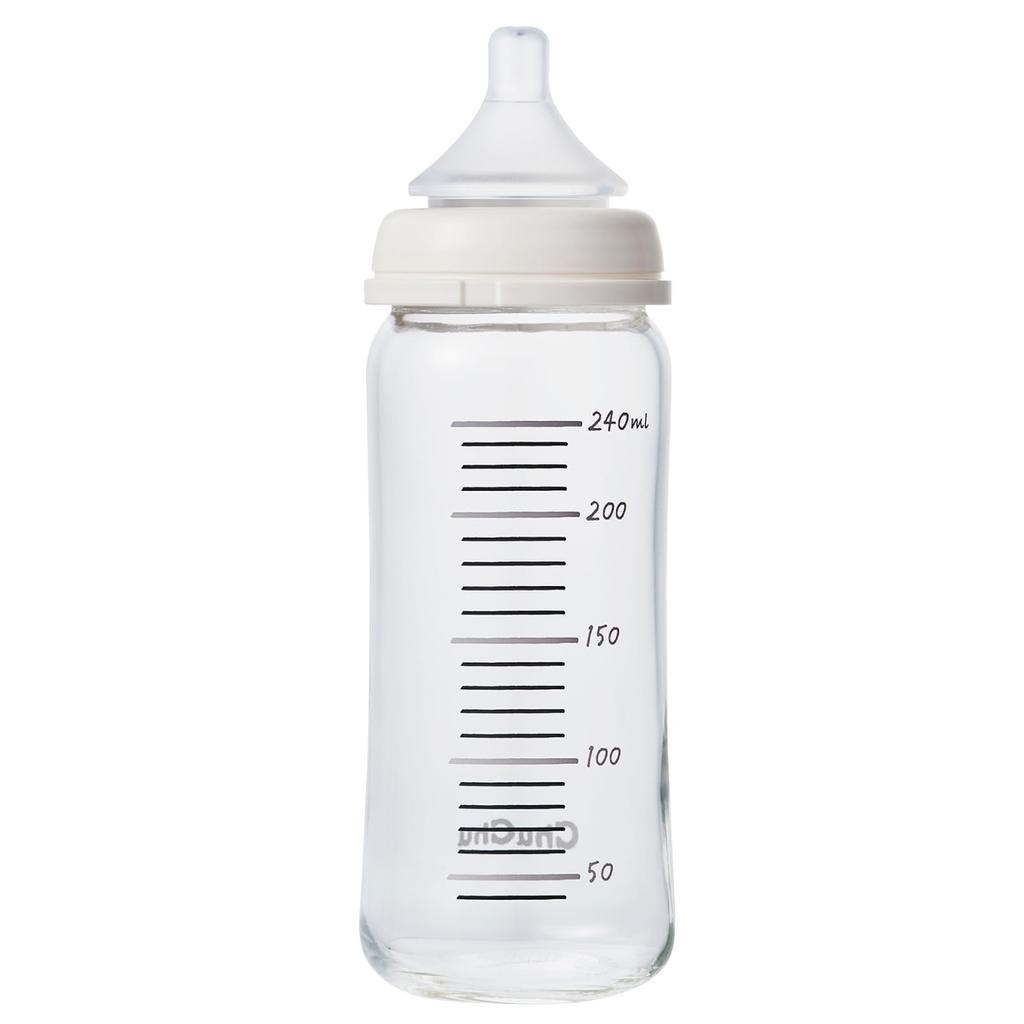 ChuChu Wide Mouth Glass Baby Bottle 240mL Nipple Made In Japan Newborn Weaning All Ages Multi-Fit Heat-Resistant