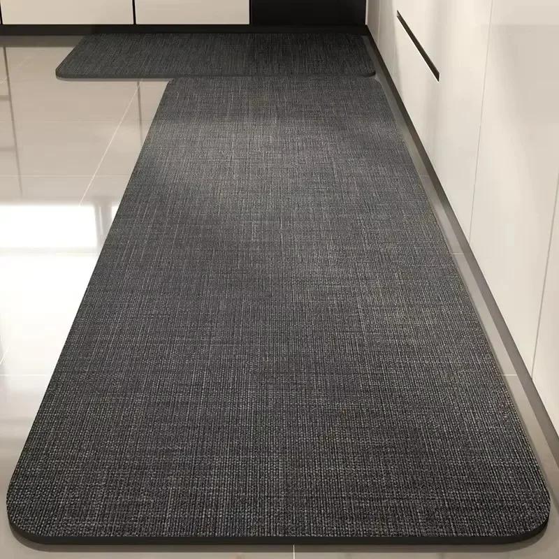 Kitchen Floor Mat Pvc Waterproof Leather Carpet Black Carpets Long Foot Mats Non-slip Oil-proof Modern Home Decoration Rug