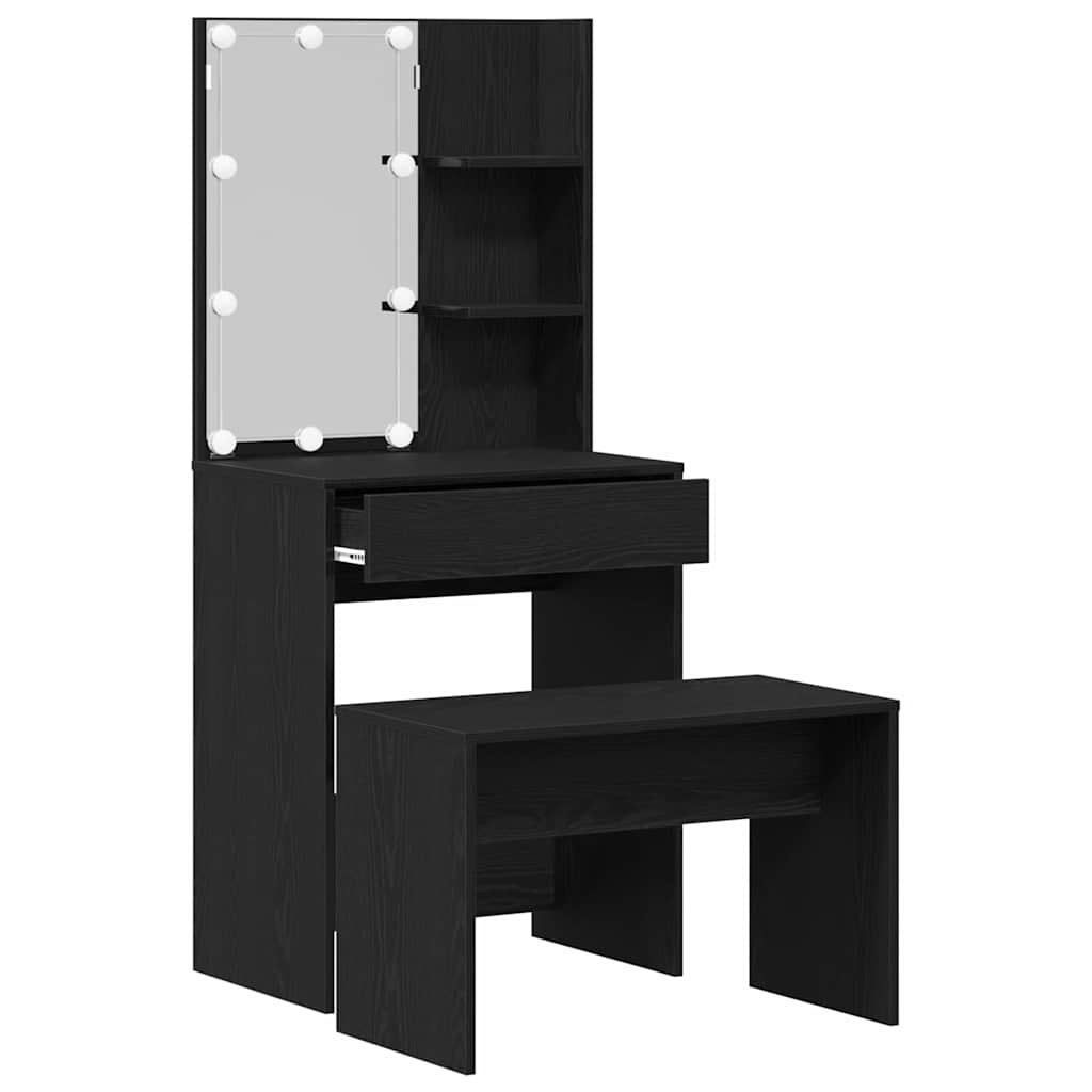 LED Vanity Table Set 2 pcs Black Oak Effect Particleboard