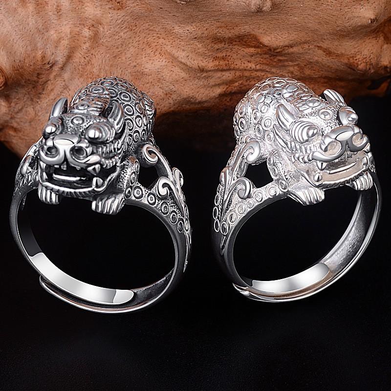Adjustable Open Ring Men Women Plated Lucky Pixiu Charm Wide Band Statement Retro Ethnic Style