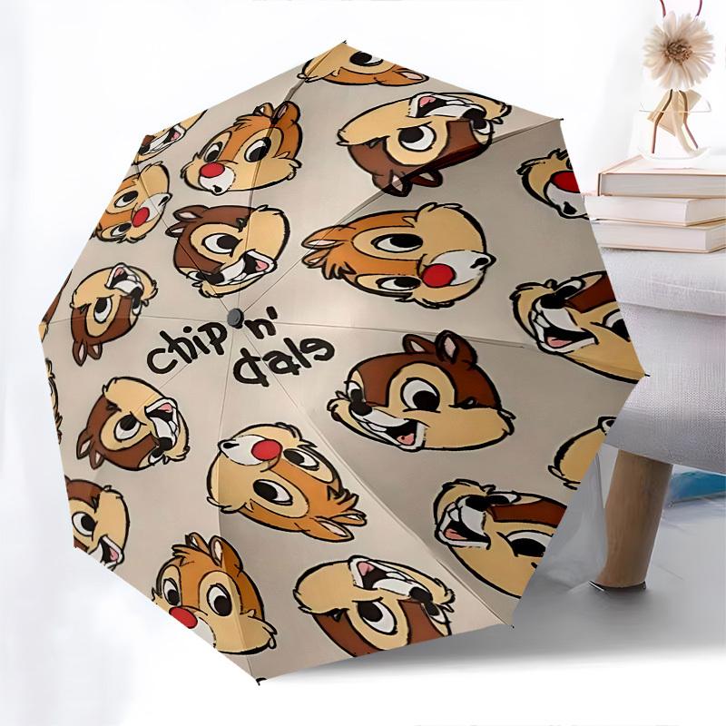 Chip 'n' Dale Themed Automatic Opening and Closing Umbrella, Brightly Colored 8-rib Portable Umbrella, Suitable for Men and Women, A Perfect Gift for