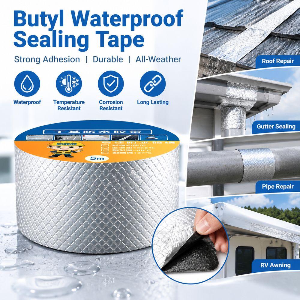 Self Adhesive Waterproof Sealing Tape Silver Aluminum Foil Tape Multi Use Leak Proof Tape Pipe