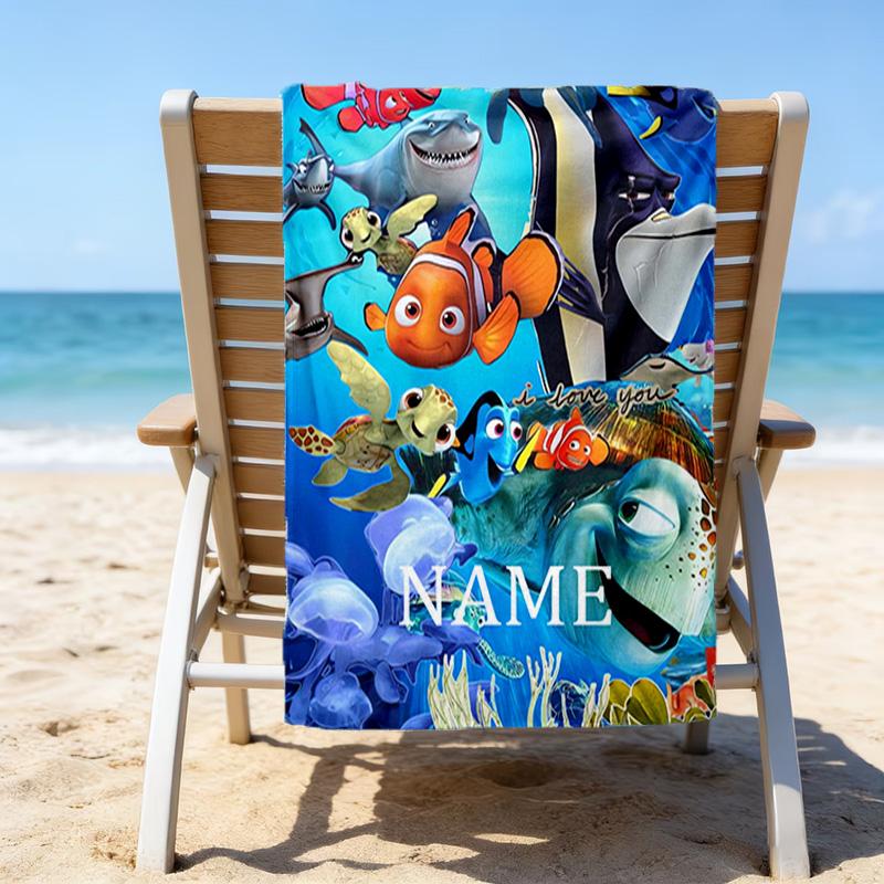 1pc Nemo1 Beach Towel with Custom Name, Beach/Swimming/Bath/Picnic/Camping Towel, Suitable for Seaside Beaches