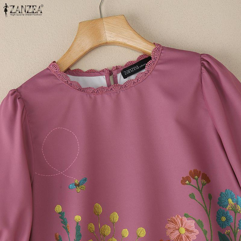 ZANZEA Women Casual Round Neck Half Sleeve Loose Floral Blouse
