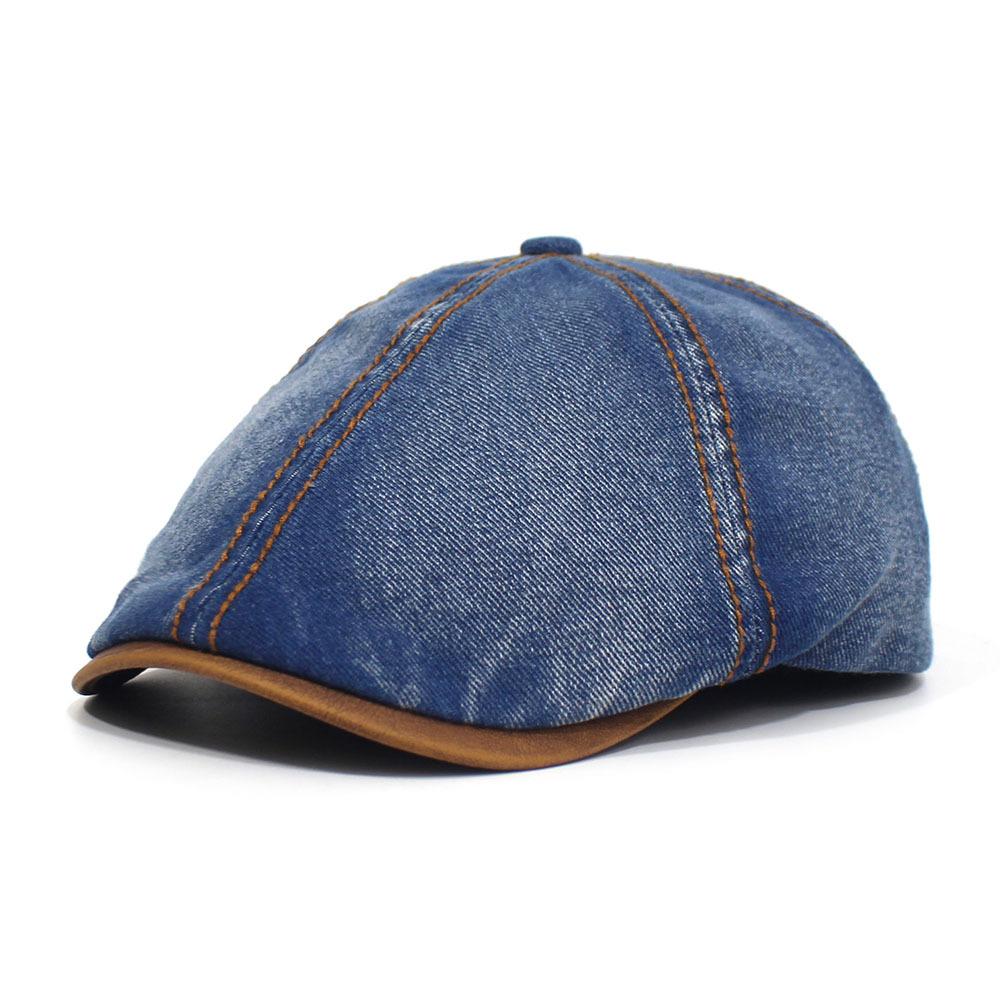 Neu gewaschener Denim-Baumwoll-Achtkant-Hut Mode-Barett für Herren und Damen Verstellbare Kappe