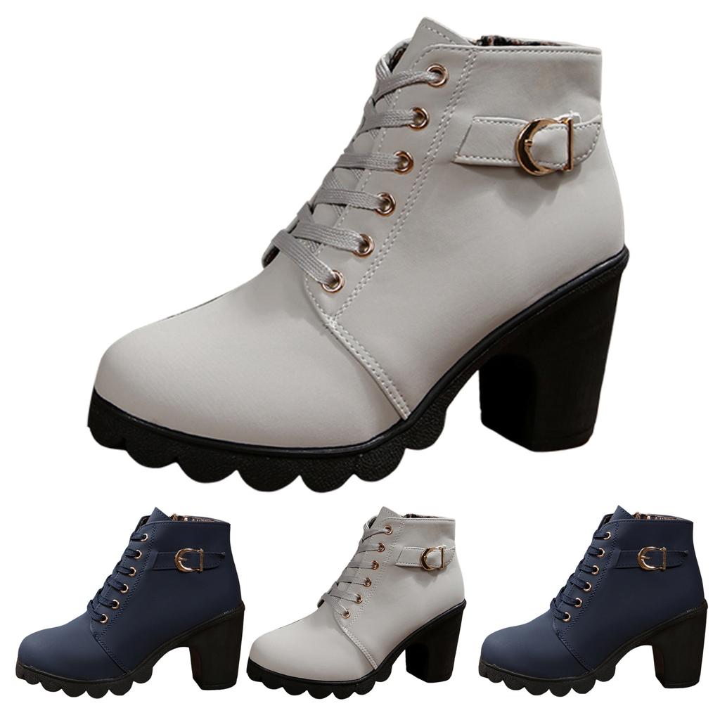 Women's Shoes Chunky High Heels Boots Leather Boots Fashionable Chunky Heels Women's Boots Breathable Boots for Women Leather