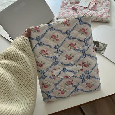 Flower Printed Computer Sleeve Bag Puffy Laptop Carrying Case Tablet Protective Cover Cute Clutch Purse for 11-15 Inch Laptop