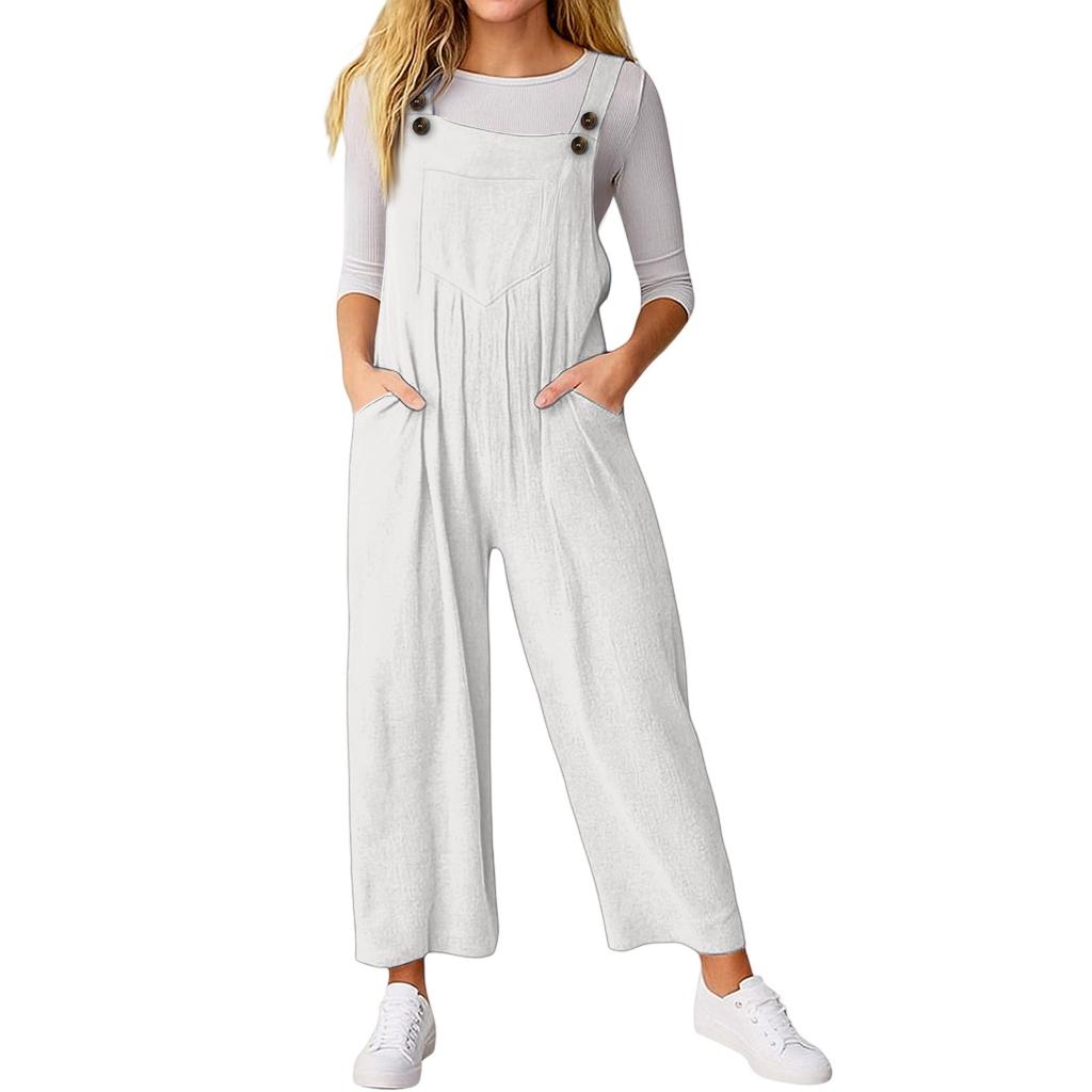 Women's Loose Casual Sleeveless Jumpsuit Solid Color Pocket Jumpsuit Pocket Jumpsuit