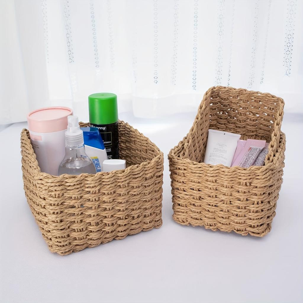 3pcs Paper Rope Storage Baskets for Organizing Container Bins for Shelves Cupboards Drawer,Small Woven Basket,Multifunctional